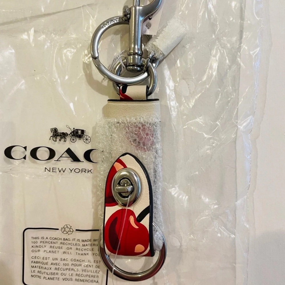 Coach Cherry Print Keychain with Silver Hardware - Picture 5 of 11